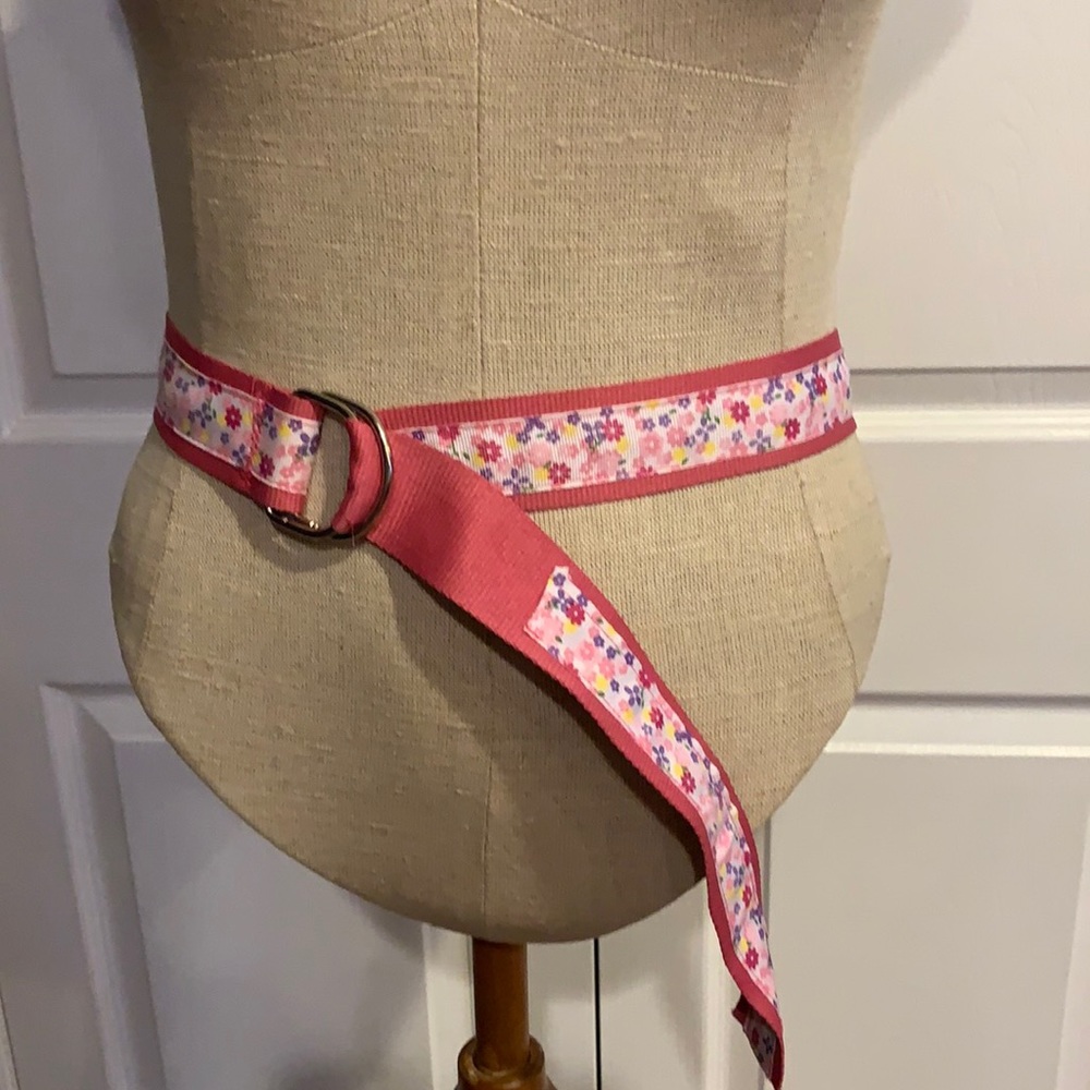 Vintage floral cottagecore pink reversible belt 40” flowers
